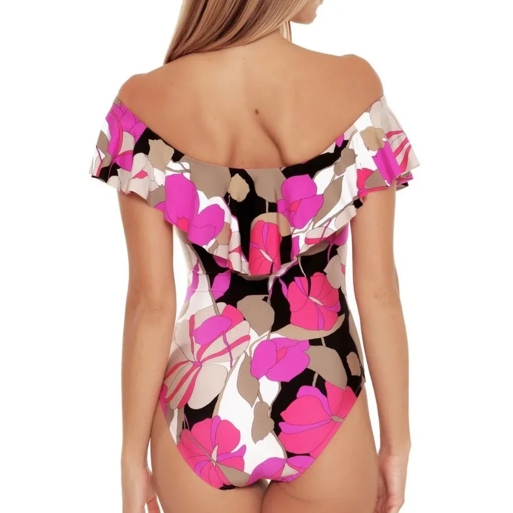 NWT Trina Turk Women's Lynx One Piece Off Shoulders Swimsuit 6